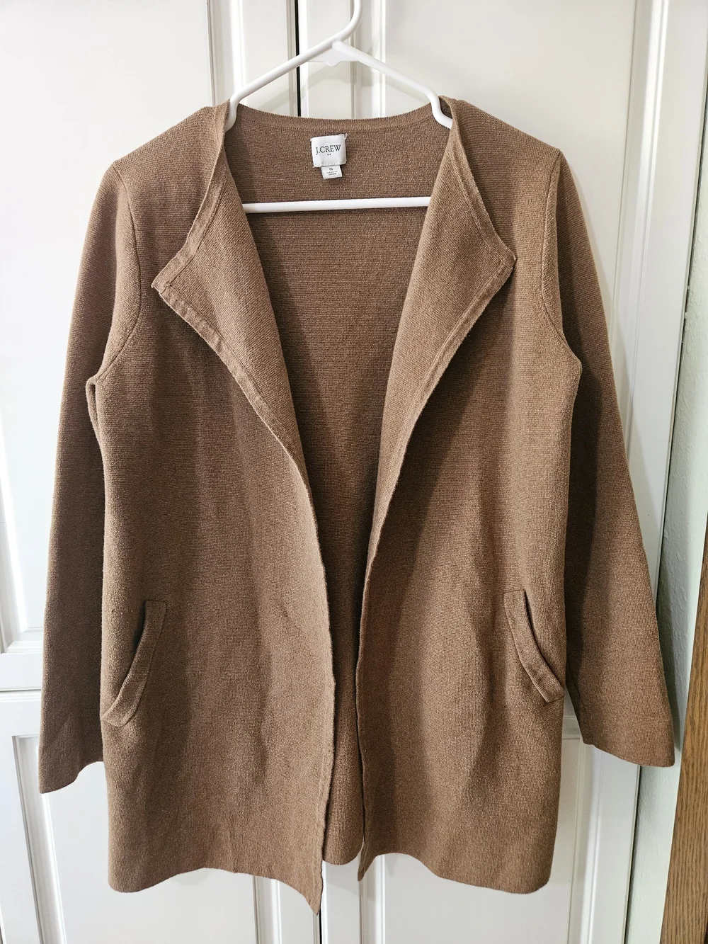 J. Crew 100% Cotton Tan Cardigan Coatigan Minimalist Boho Chic Dark Academia